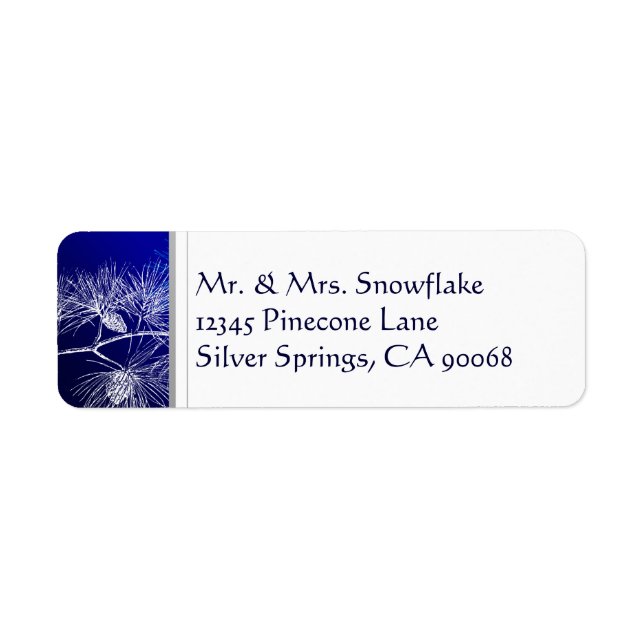 Blue White Winter Pine Custom Return Address Label (Front)