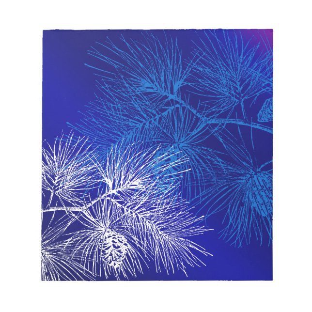 Blue White Winter Pine Pattern Notepad (Front)