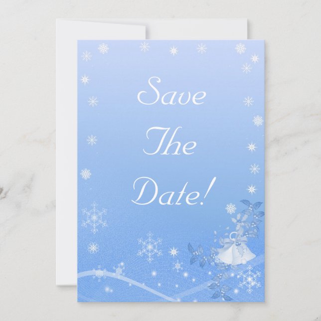 Blue & White Winter Save The Date Wedding Invitation (Front)
