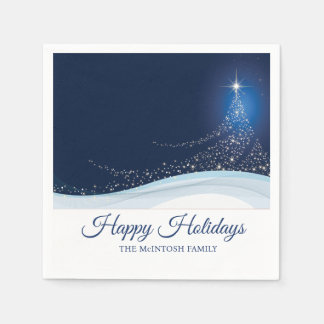 Blue white winter snow Christmas tree editable  Napkin