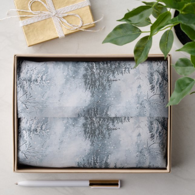 Blue White Winter Snow Christmas Trees Tissue Paper (Gift)