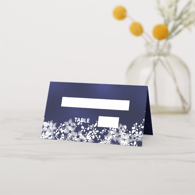 Blue white winter snow place card (Front)