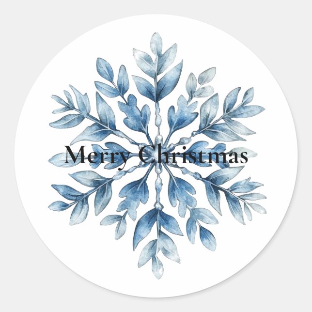 Blue White Winter Snowflake Classic Round Sticker (Front)