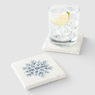 Blue White Winter Snowflake Stone Coaster