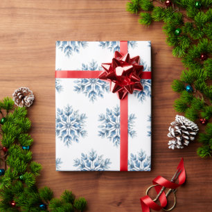 Blue White Winter Snowflakes Wrapping Paper