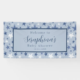Blue White Winter Stars Pattern Baby Shower Banner