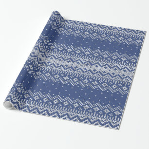 Blue & White Winter Sweater Knit Wrapping Paper