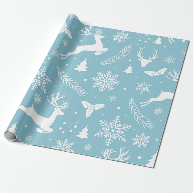 Blue & White Winter Wonderland Wrapping Paper (Unrolled)