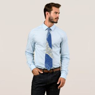 Blue White Woodcut Wave Abstract Pattern Tie