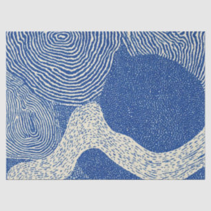Blue White Woodcut Wave Abstract Pattern Tissue Paper