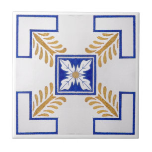 Blue White Yellow Azulejo Portuguese Tiles Pattern
