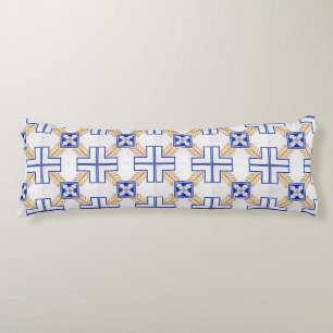 Blue White Yellow Azulejo Portuguese Tiles Pattern Body Cushion