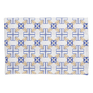 Blue White Yellow Azulejo Portuguese Tiles Pattern Pillowcase