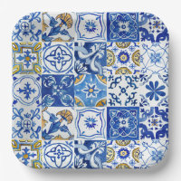 Blue, White & Yellow Floral Mediterranean Pattern