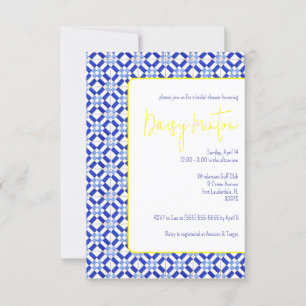 Blue, White, Yellow Majolica Tile Bridal Shower Invitation