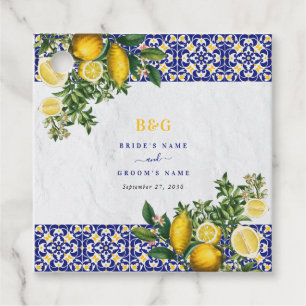 Blue White Yellow Mediterranean Tile Lemon Wedding Favour Tags