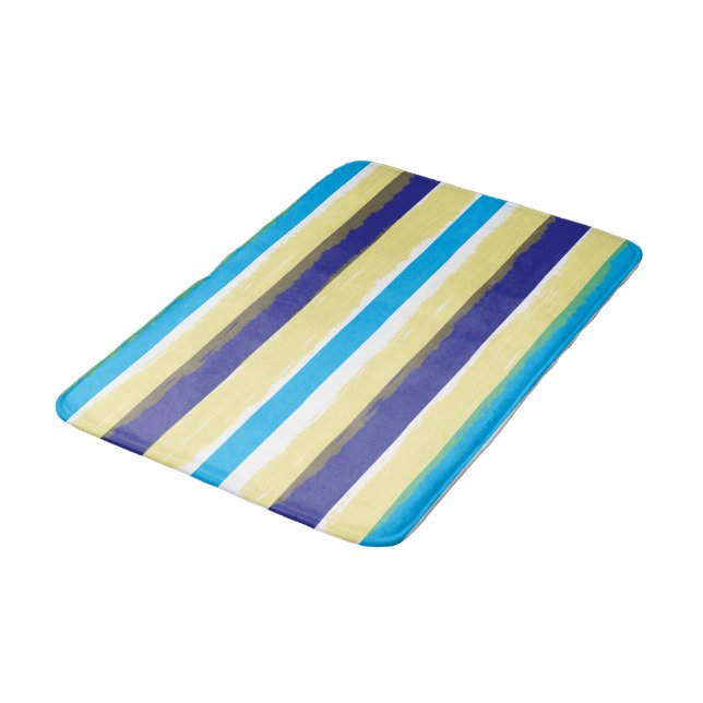 Blue White Yellow Summer Stripes Bath Mat (Angled)