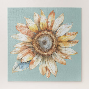 Blue White Yellow Sunflower Jigsaw Puzzle