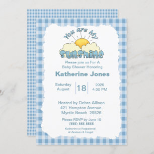 Blue White You Are My Sunshine Baby Shower Invitation