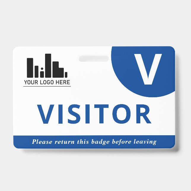 Blue & White Your Logo Visitor ID Badge (Front)