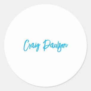 Blue White Your Name Calligraphy Unique Minimalist Classic Round Sticker