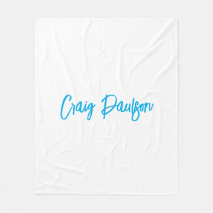 Blue White Your Name Calligraphy Unique Minimalist Fleece Blanket