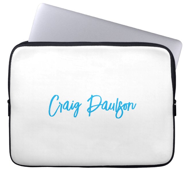 Blue White Your Name Calligraphy Unique Minimalist Laptop Sleeve (Front)