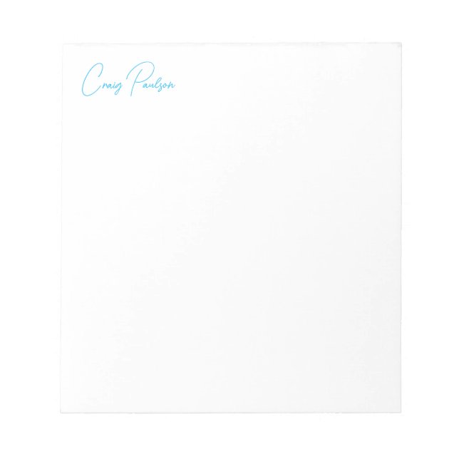 Blue White Your Name Calligraphy Unique Minimalist Notepad (Front)
