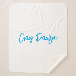 Blue White Your Name Calligraphy Unique Minimalist Sherpa Blanket
