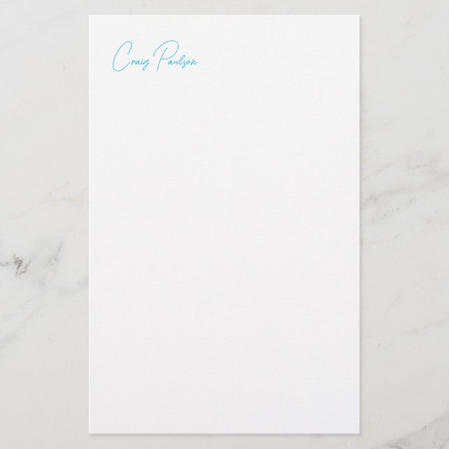Blue White Your Name Calligraphy Unique Minimalist Stationery (Front)