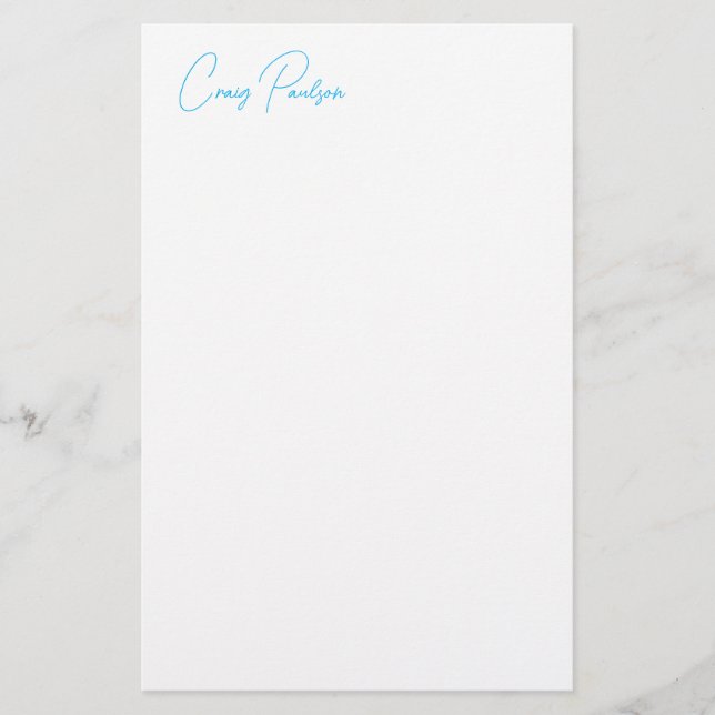 Blue White Your Name Calligraphy Unique Minimalist Stationery (Front)