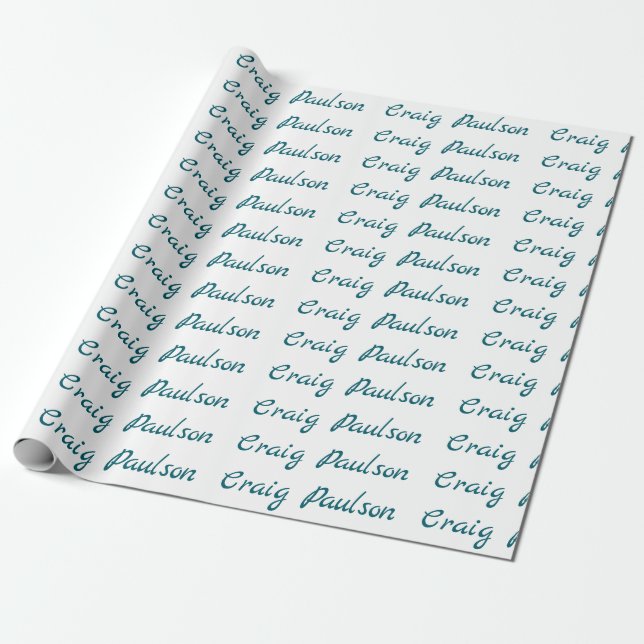 Blue White Your Name Unique Special Minimalist Wrapping Paper (Unrolled)