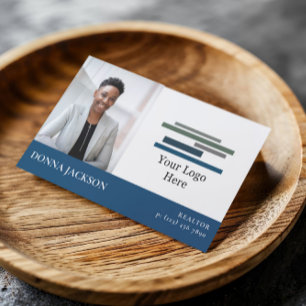 Blue White Your Photo & Logo Professional Business Card