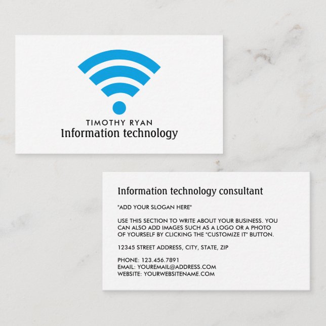 Blue Wi-Fi Logo, Information Technology, Computer Business Card (Front/Back)