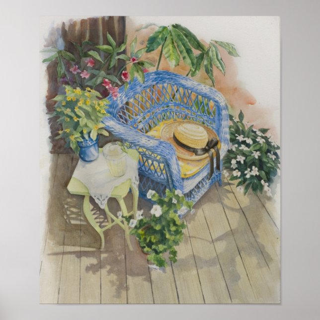 Blue Wicker Watercolor-Medium Poster (Front)
