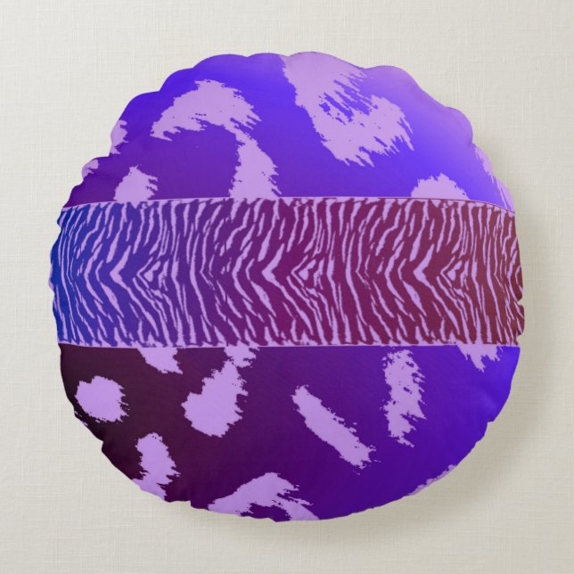 Blue Wild Animal Pattern Round Cushion (Front)