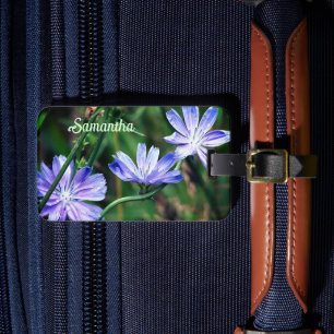 Blue Wild Chicory Flower Trio Personalised Luggage Tag