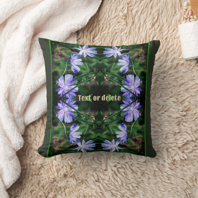Blue Wild Chicory Flowers Abstract Personalised Cushion (Blanket)