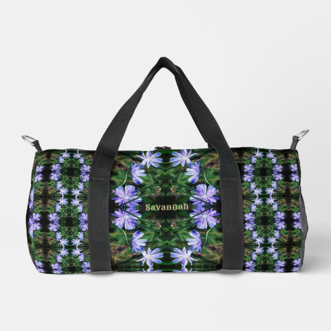 Blue Wild Chicory Flowers Abstract Personalised Duffle Bag (Front)