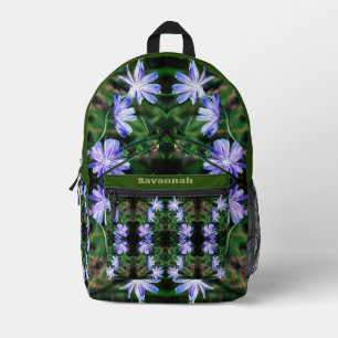Blue Wild Chicory Flowers Abstract Personalised Printed Backpack