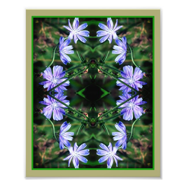 Blue Wild Chicory Flowers Mirror Abstract 8x10 Photo Print (Front)