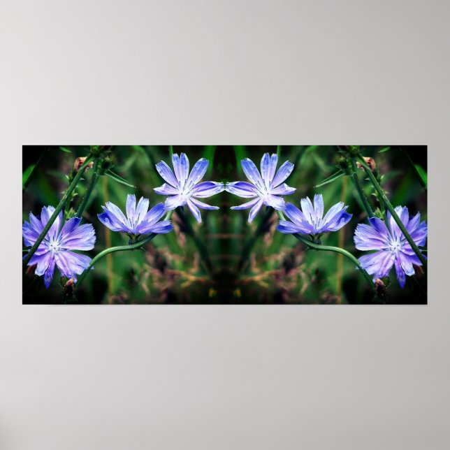 Blue Wild Chicory Flowers Mirror Abstract Poster (Front)