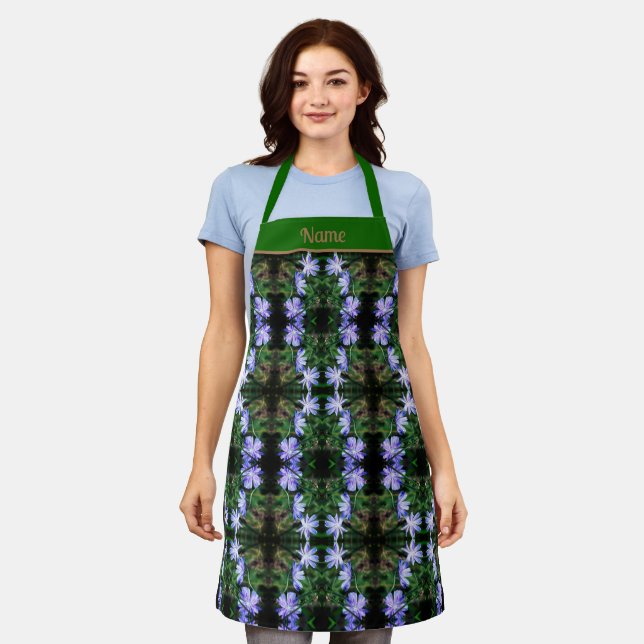 Blue Wild Chicory Flowers Pattern Personalised Apron (Worn)