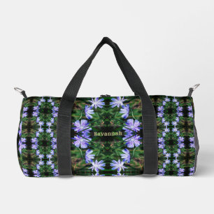 Blue Wild Chicory Flowers Pattern Personalised Duffle Bag