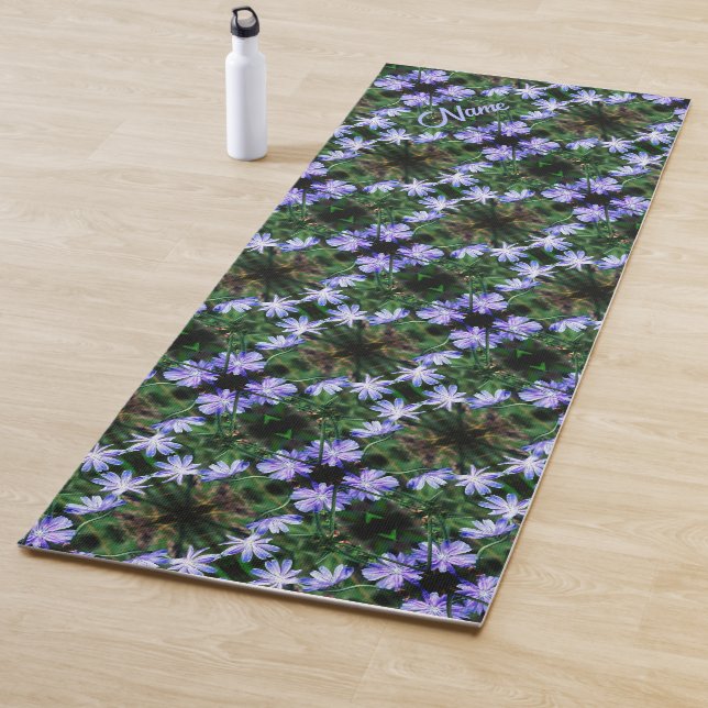 Blue Wild Chicory Flowers Pattern Personalised Yoga Mat (In Situ)