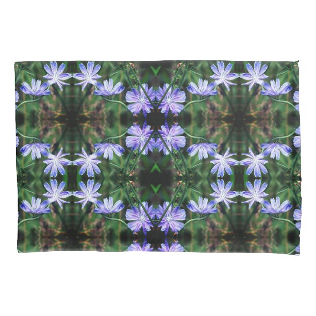 Blue Wild Chicory Flowers Pattern Pillowcase (Front)