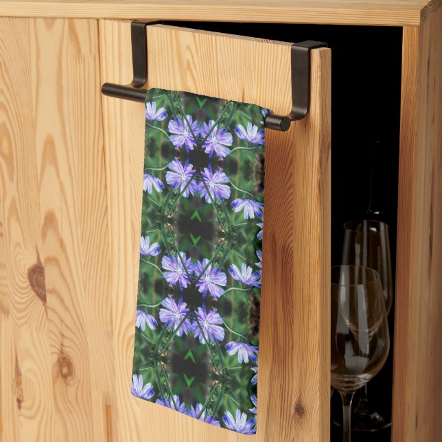 Blue Wild Chicory Flowers Pattern       Tea Towel (Thirds Fold)