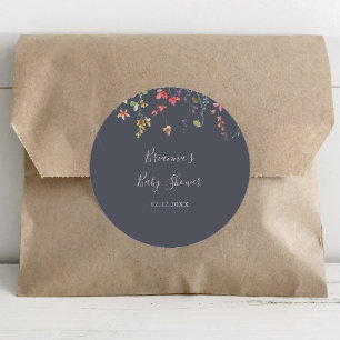 Blue Wild Floral Baby Shower Favour   Classic Round Sticker
