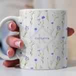 Blue Wild Flower Pattern Monogram Coffee Mug<br><div class="desc">Featuring our watercolor illustrations of blue florals,  this mug is a perfect gift for anyone. Add a monogram and a name to personalise.</div>