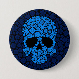 Blue Wild Flowers Skull 7.5 Cm Round Badge